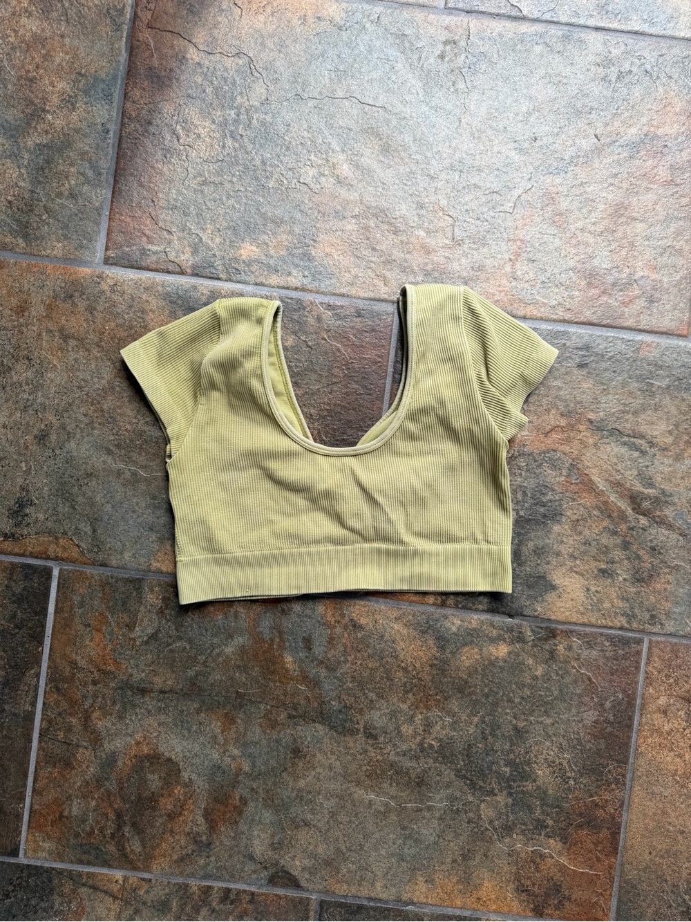 aerie Olive Ribbed Scoop Crop Top